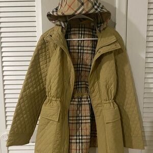 Burberry Tan Quilted Jacket with Plaid Lining